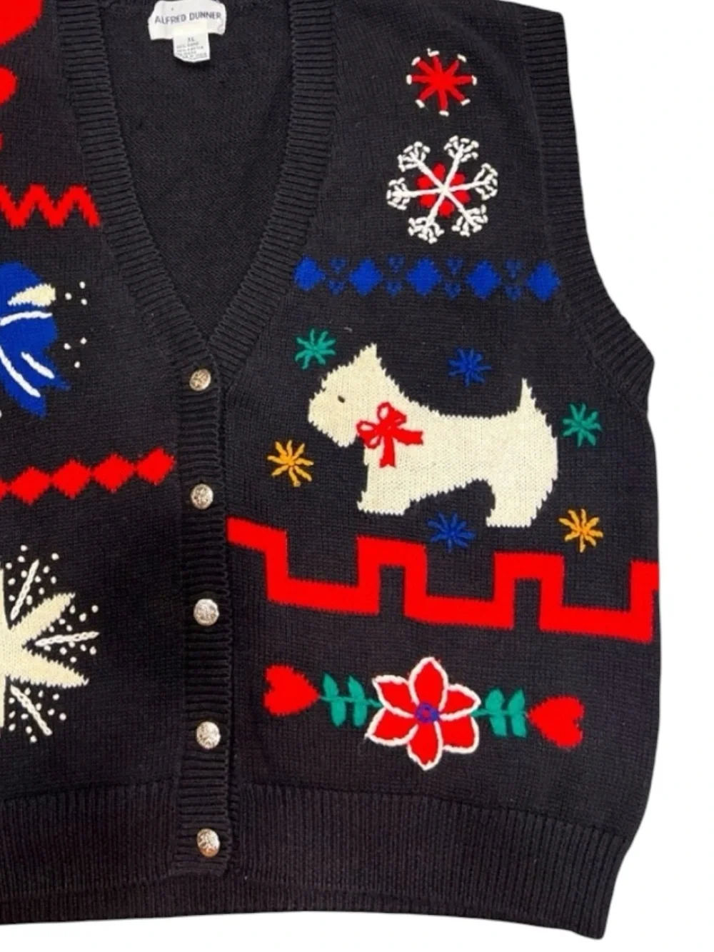 Vintage Alfred Dunner Christmas Knit Scottish Terrier Sweater Vest SZ XL